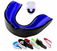 Double Layer Mouth Guard Gum Shield Mouthguards for Adult Senior Junior Kids Youth School Combat Sports Rugby Soccer Hockey Muay Thai MMA Boxing Martial Arts Basketball with Case (Blue Black, Adult)