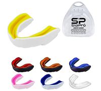 Double Layer Mouthguard Slim Fit, Senior Junior Gum Shield with Case for Boxing, MMA, Rugby, Martial Arts, Judo, Karate, Hockey and All Contact Sports (Adult (12+ Years), White-Yellow)