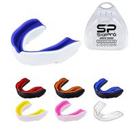 Double Layer Mouthguard Slim Fit, Senior Junior Gum Shield with Case for Boxing, MMA, Rugby, Martial Arts, Judo, Karate, Hockey and All Contact Sports (Adult (12+ Years), White-Blue)