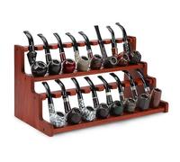 Double-Layer Natural Solid Rosewood Tobacco Smoking Pipe Stand Holder for 16 Pipes - Artisan Handcrafted Tobacco Pipe Rack Luxury Organizer| Natural Wood Grain Display & Collector's Storage Rack