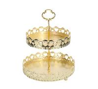 Double Layer Pastry Tray, 2 Tier Copper Cupcake Stand Round Dessert Serving Tower Tray Golden Tiered Snack Trays for Wedding Tea Party Decoration(Carved Heart)