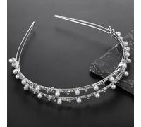 Double-Layer Pearl Rhinestone Headband Silver Metal Bridal Headband | Metal Hair Hoop Bridal Wedding Hair Accessories for Women Crystal Pearl Bridal Tiara for Girl Prom Formal Parties Daily Wear