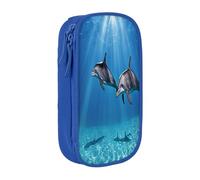 Double Layer Pencil Case for Teenage Girls, Dolphins The Sea Pen Bag, Large Capacity Durable Zippered Stationery Organizer for School College Office Travel, Art Supply Pouch with Pen Slots