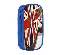 Double Layer Pencil Case for Teenage Girls, Guitar British Flag Pen Bag, Large Capacity Durable Zippered Stationery Organizer for School College Office Travel, Art Supply Pouch with Pen Slots