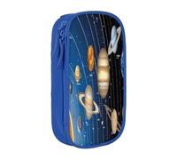 Double Layer Pencil Case for Teenage Girls, Outer Space Solar System Pen Bag, Large Capacity Durable Zippered Stationery Organizer for School College Office Travel, Art Supply Pouch with Pen Slots