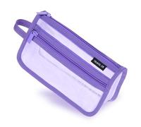 Double-Layer Pencil Case Grid Mesh Pencil Case with Handle and Zipper Nylon Zipper Cosmetic Bags Simple Office Organizer Travel Makeup Bag Lipstick Cosmetic Accessories for Adult - Purple