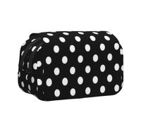 Double Layer Pencil Case, Large Capacity Stationery Organizer For School | Black And White Polka Dots, Storage Bag For Girl & Boy Gift, Supplies Travel Exams, 20x11x10cm