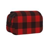 Double Layer Pencil Case, Large Capacity Stationery Organizer For School | Plaid Red Black, Storage Bag For Girl & Boy Gift, Supplies Travel Exams, 20x11x10cm