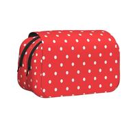 Double Layer Pencil Case, Large Capacity Stationery Organizer For School | Red And White Polka Dots, Storage Bag For Girl & Boy Gift, Supplies Travel Exams, 20x11x10cm