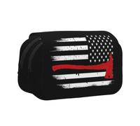 Double Layer Pencil Case, Large Capacity Stationery Organizer For School | Red Line Firefighter Usa Flag, Storage Bag For Girl & Boy Gift, Supplies Travel Exams, 20x11x10cm