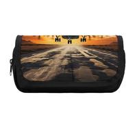 Double Layer Pencil Case with Front Pocket - Military Plane Landing On Airforce Runways Against Beautiful DuSky Large Capacity Pen Organizer Aesthetic Holder Box Storage Bag for Office Supplies, Art P