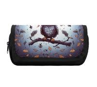 Double Layer Pencil Case with Front Pocket - Owl Tree Branches Large Capacity Pen Organizer Aesthetic Holder Box Storage Bag for Office Supplies, Art Pencils, Makeup Brushes
