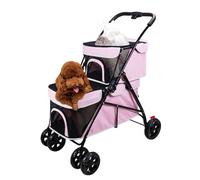 Double Layer Pet Dog Strollers for Small Dogs, 2 Layer Pet Dog Pram Cat Stroller for 2 Cats, Dog Prams Pushchairs for Puppy Cats Cart Share Travel Strollers Carriage (Pink)