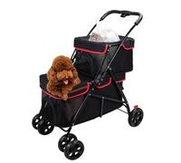 Double Layer Pet Dog Strollers for Small Dogs, 2 layer Pet Dog Pram Cat Stroller for 2 Cats, Dog Prams Pushchairs for Puppy Cats Cart Share Travel Strollers Carriage(Nero)