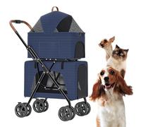 Double-Layer Pet Stroller Cat Travel Carriage Small Medium Dog Pram Pushchair, 3 in 1 Double Pet Cat Dog Stroller, 2-Layer Removable Pet Stroller for Twin or Multiple (Color : Blue)