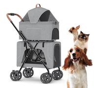 Double-Layer Pet Stroller Cat Travel Carriage Small Medium Dog Pram Pushchair - 3 in 1 Double Pet Stroller for Twin or Multiple - 2-Layer Removable Pet Stroller
