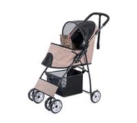Double Layer Pet Stroller Foldable Small Medium Sized Dog Cat Trolley Portable Pet Strollers for Pet Travel Dual Pet Stroller for Small Dogs Or Cats Ventilated and Portable Design(Khaki)