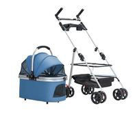 Double Layer Pet Stroller Foldable Small Medium Sized Dog Cat Trolley Portable Pet Strollers for Pet Travel Dual Pet Stroller for Small Dogs Or Cats Ventilated and Portable Design(Blue)