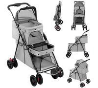 Double Layer Pet Stroller for Dogs & Cats, Foldable Travel Ca with 4 Wheels, Lightweight Baby Stroller, Size 67x50x95cm, Gray - Perfect for Pets on the Go