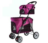 Double Layer Pet Stroller for Small Medium Dogs & Cats Double Dog Stroller Cats Stroller Lightweight Folding Carrier Cage with 4 Wheels for Travel Shopping Walking,Red