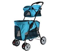 Double Layer Pet Stroller for Small Medium Dogs & Cats Double Dog Stroller Cats Stroller Lightweight Folding Carrier Cage with 4 Wheels for Travel Shopping Walking,Blue