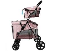 Double Layer Pet Stroller for Small Medium Dogs & Cats Double Dog Stroller Cats Stroller Lightweight Folding Carrier Cage with 4 Wheels for Travel Shopping Walking,Pink