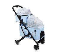 Double-Layer Pet Stroller Lightweight Pet Strollers for Dogs and Cats Cat Dog Pram Detachable Two-Layer Pushchair for Twin or Multiple (Blue) (Blue)