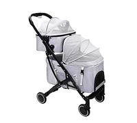Double-Layer Pet Stroller Lightweight Pet Strollers for Dogs and Cats Cat Dog Pram Detachable Two-Layer Pushchair for Twin or Multiple (Blue) (Grey)