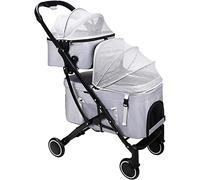 Double-Layer Pet Stroller Lightweight Pet Strollers for Dogs and Cats Cat Dog Pram Detachable Two-Layer Pushchair Great for Twin or Multiple Breathable (Purple) (Grey)