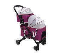 Double-Layer Pet Stroller Lightweight Pet Strollers for Dogs and Cats Cat Dog Pram Detachable Two-Layer Pushchair Great for Twin or Multiple Breathable (Grey) (Purple)