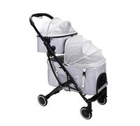 Double-Layer Pet Stroller with Detachable Carrier for Pets, Lightweight Design, Easy to Maneuver, Ideal for Multiple Small Animals, Travel-Friendly
