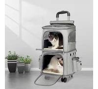 Double Layer Pet Trolley Bag, Cat Carrier with Wheels, Dog Carrier Airline Approved, Double Level Space, with Wheels