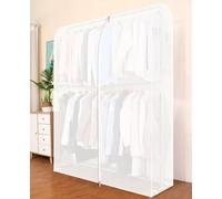 Double Layer Plastic Clothes Covers,Hanger Cover,Clothes Rail Cover, 180Cm High with Zipper Dustproof for Hanging Rails Protective Cover for Clothes Racks,Garment Rack Cover B,100x50x180cm