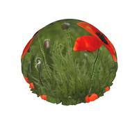Double-layer Poppy Flowers Petals Print shower cap great for showers,cooking,spa and makeup-fits long hair.