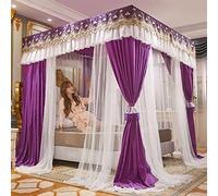 Double Layer Princess Canopy Bed Curtains for Girls - Elegant Four Poster Canopy Cover Set for Single/King Size Beds with Frame - Dreamy Bedroom Decor