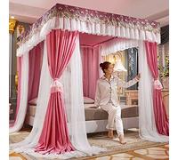 Double Layer Princess Canopy Bed Curtains for Girls - Elegant Four Poster Cover for Single/King Size Beds - Dreamy Bed Frame Drapes for Kids' Rooms
