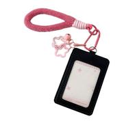 Double Layer PU Leather Card Case with Adjustable Lanyard and Star Charm Waterproof Photo Protectors for School Waterproof Card Case