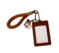 Double Layer PU Leather Card Case with Adjustable Lanyard and Star Charm Waterproof Photo Protectors for School Office Lanyard Card Case