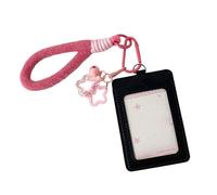 Double Layer PU Leather Card Case with Adjustable Lanyard and Star Charm Waterproof Photo Protectors for School Office Lanyard Card Case