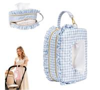 Double-Layer Quilted Wipe Holder and Diaper Pouch，Blue Gingham