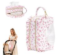 Double-Layer Quilted Wipe Holder and Diaper Pouch，Bow | Floral Quilted Wet Wipe Dispenser Pouch and Small Diaper Clutch Case for Stroller, Home and Travel