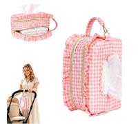 Double-Layer Quilted Wipe Holder and Diaper Pouch，Pink Gingham