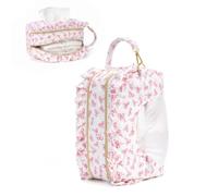 Double-Layer Quilted Wipe Holder Diaper and Wipes Pouch Portable Hanging Wipe Bag for Stroller, Home, Travel (Bow)