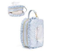 Double-Layer Quilted Wipe Holder Diaper and Wipes Pouch Portable Hanging Wipe Bag for Stroller, Home, Travel (Blue Gingham)
