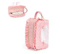 Double-Layer Quilted Wipe Holder Diaper and Wipes Pouch Portable Hanging Wipe Bag for Stroller, Home, Travel (Pink Gingham)