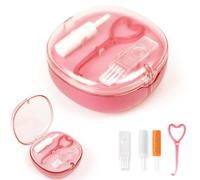 Double-layer Retainer Storage Case with Belt Chewing,Removal Tool,Cleaning Brush,Built in Mirror Orthodontic Retainer Case,Mouth Guard Case (pink)