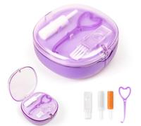 Double-layer Retainer Storage Case with Belt Chewing,Removal Tool,Cleaning Brush,Built in Mirror Orthodontic Retainer Case,Mouth Guard Case (purple)