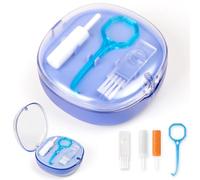 Double-layer Retainer Storage Case with Belt Chewing,Removal Tool,Cleaning Brush,Built in Mirror Orthodontic Retainer Case,Mouth Guard Case (blue)