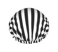 Double Layer Reusable Lightweight Soft Shower Cap for Women Black and White Stripe