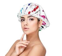 Double Layer Reversible Hair Wrap Satin Sleep Abstract Paint Splashes Cap Bonnet for Braid Curly Hair Satin Bonnet, Black, One size